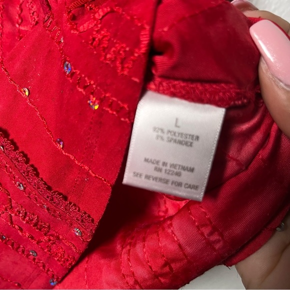 VTG 90s Women Whymsigoth Top Large Red Corset Sequin Fairy Grunge Western - Picture 5 of 8